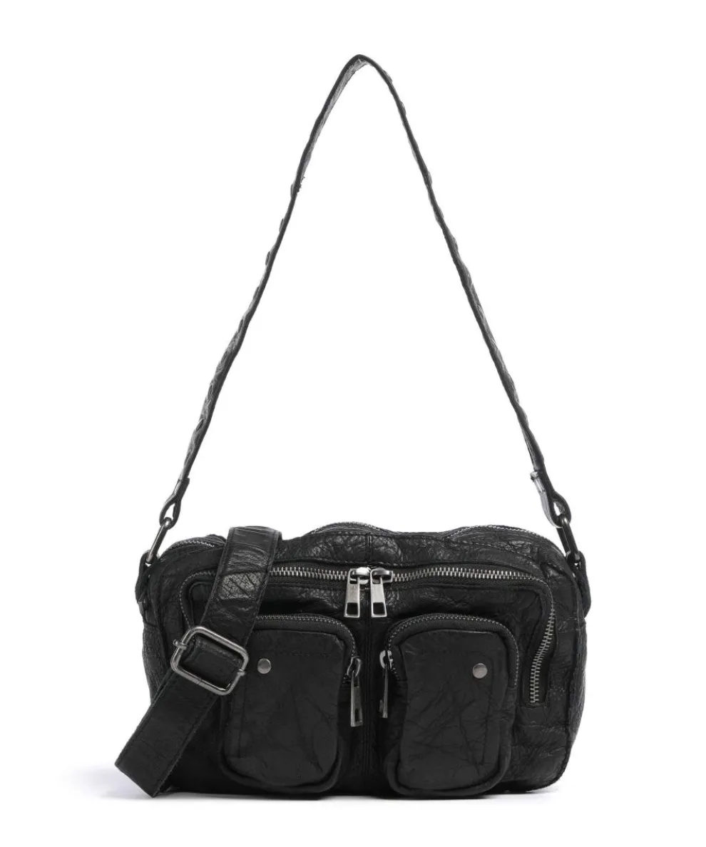Washed Ellie Schultertasche Kalbsleder schwarz
