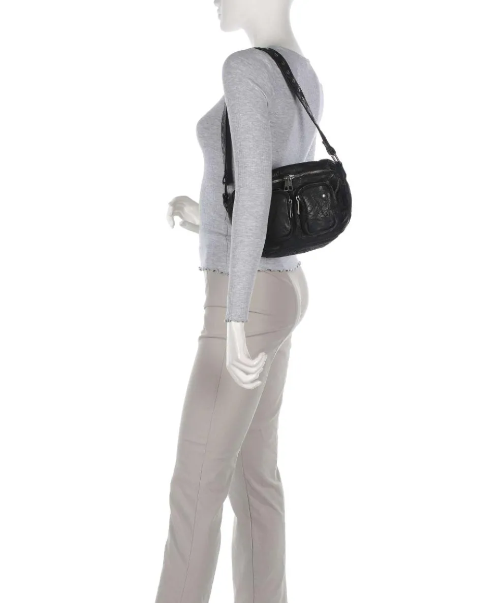 Washed Ellie Schultertasche Kalbsleder schwarz