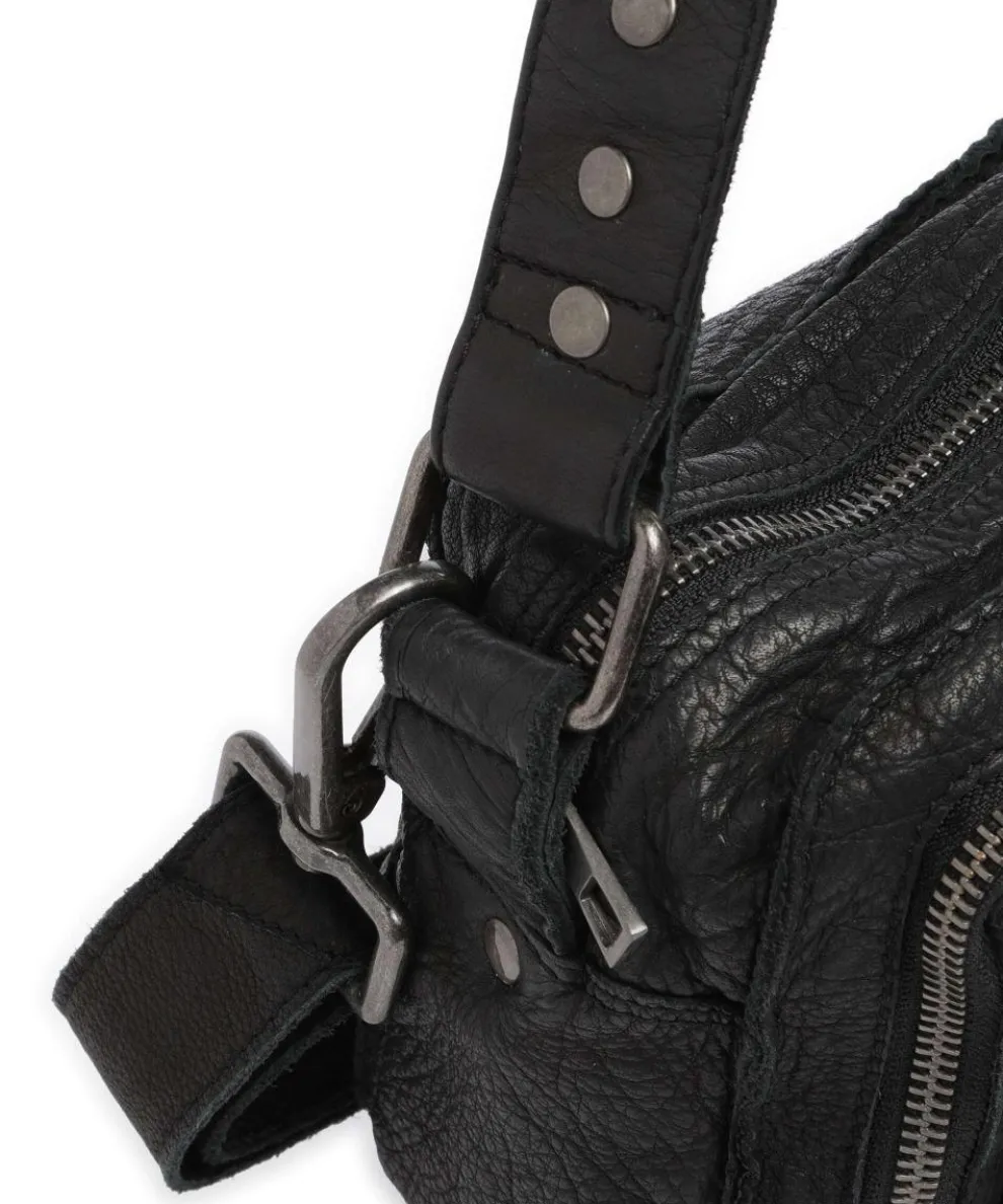 Washed Ellie Schultertasche Kalbsleder schwarz