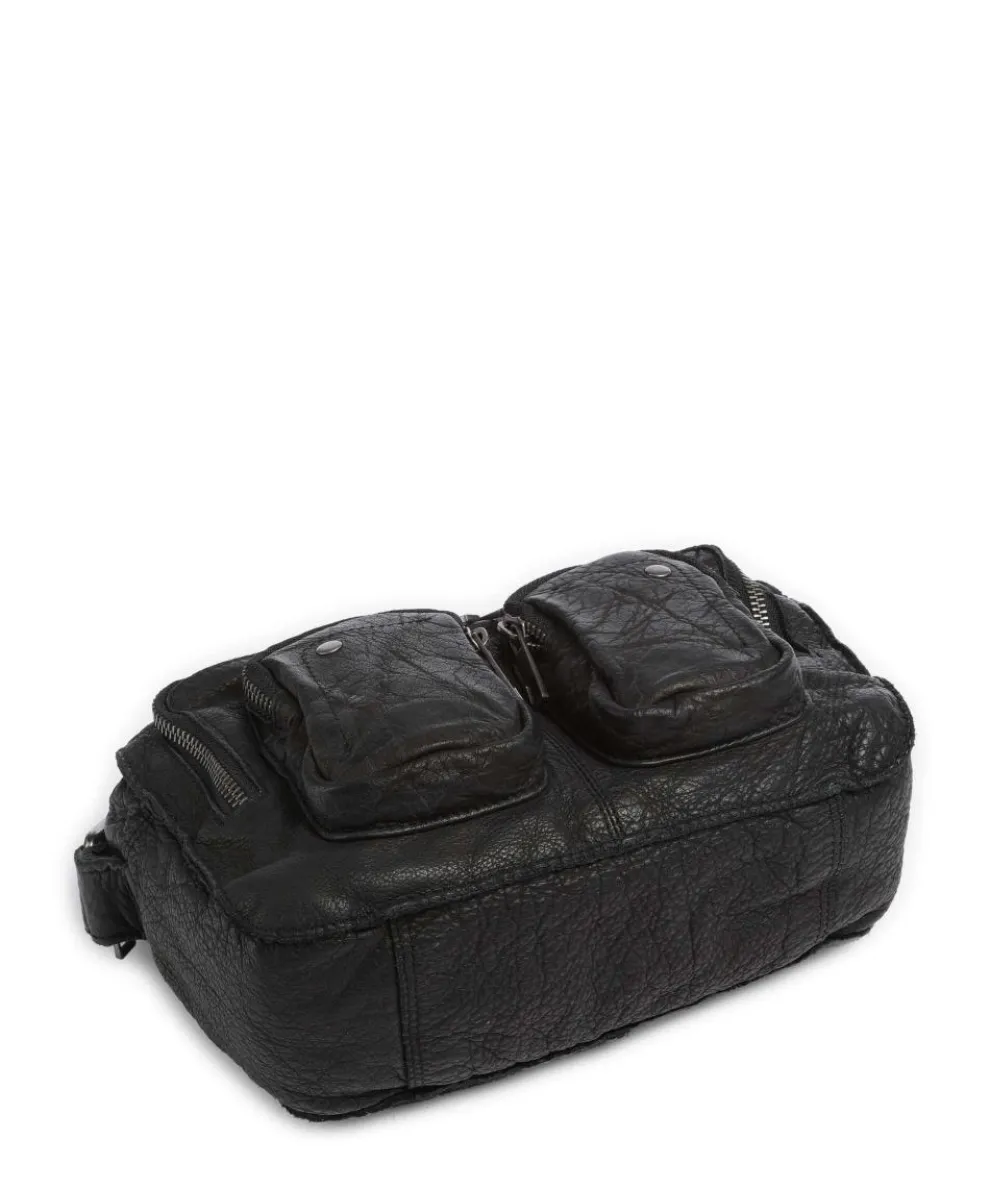 Washed Ellie Schultertasche Kalbsleder schwarz