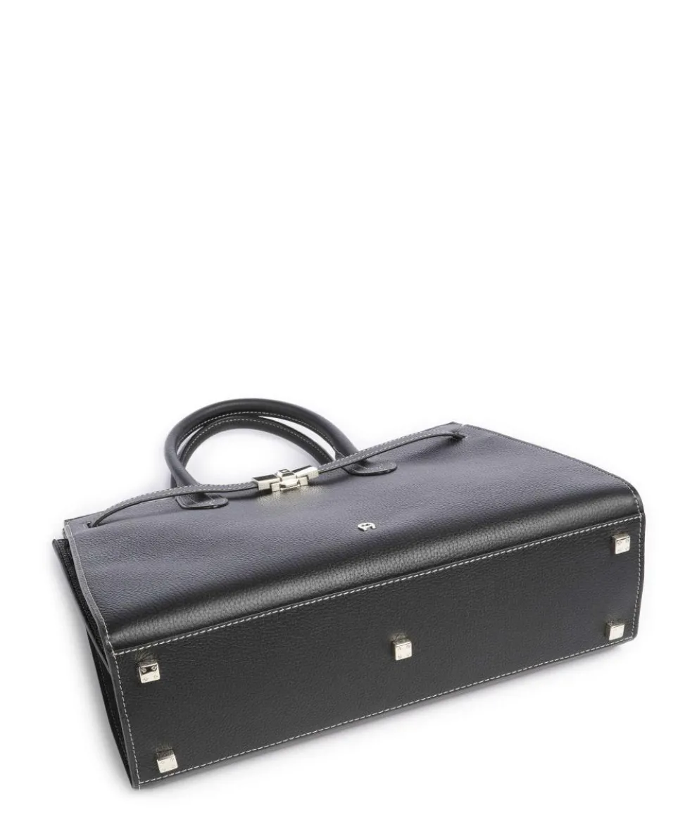 Farah L Handtasche genarbtes Rindsleder schwarz