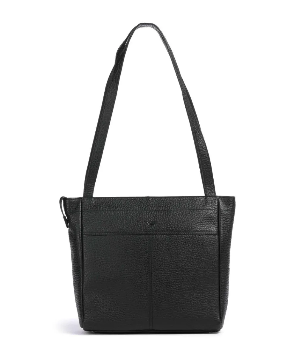 Hirsch Quila Schultertasche genarbtes Leder schwarz