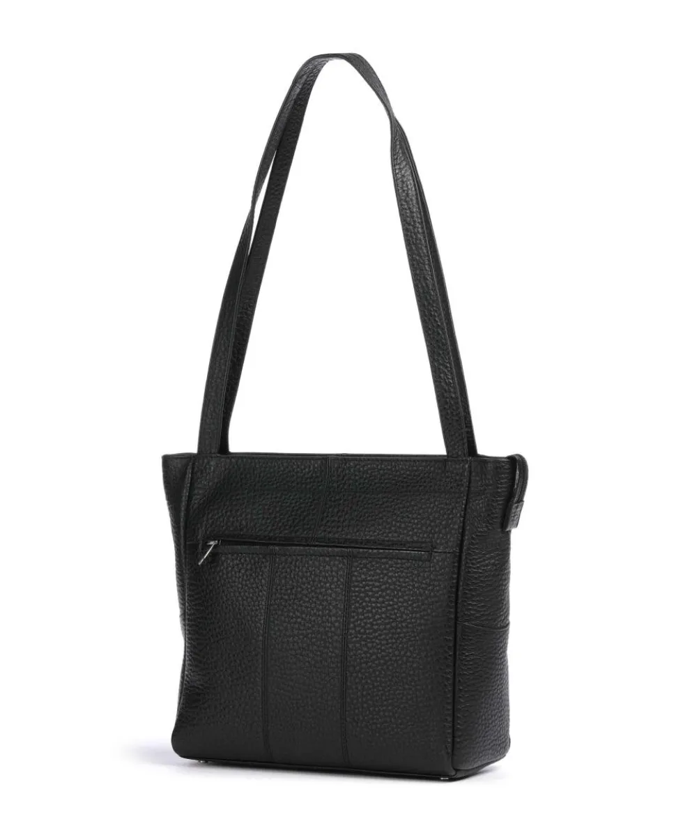 Hirsch Quila Schultertasche genarbtes Leder schwarz