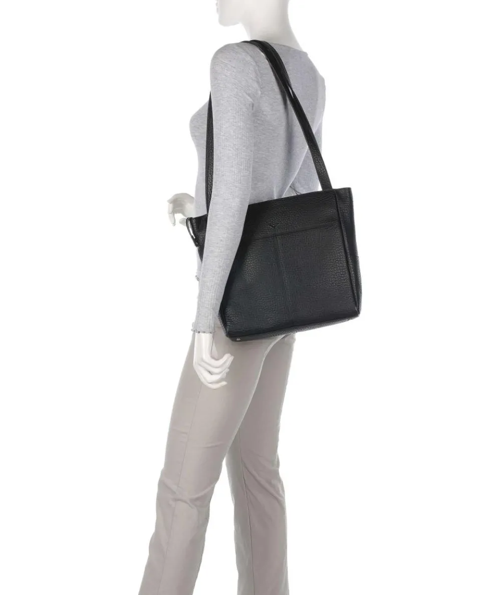 Hirsch Quila Schultertasche genarbtes Leder schwarz