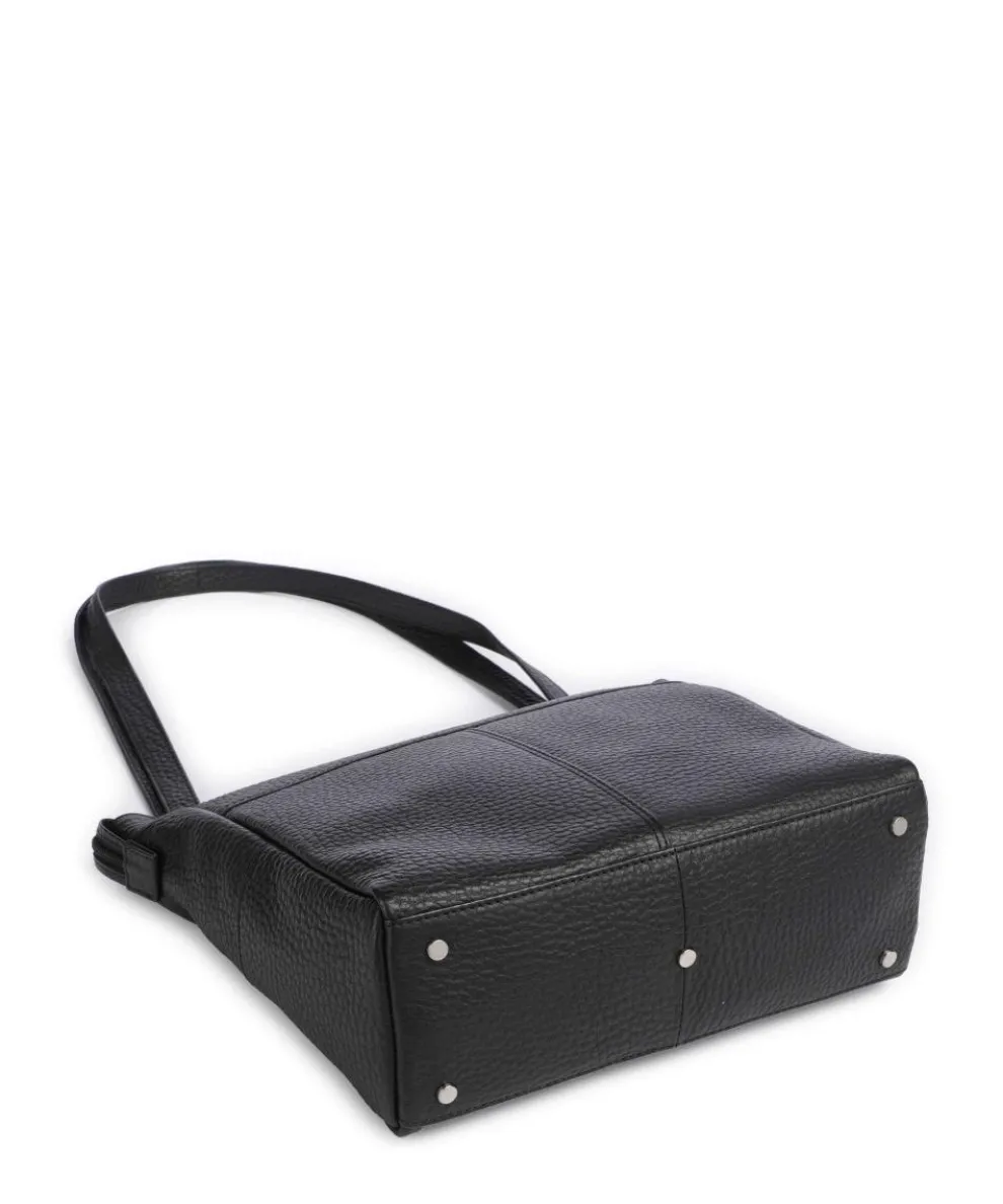 Hirsch Quila Schultertasche genarbtes Leder schwarz