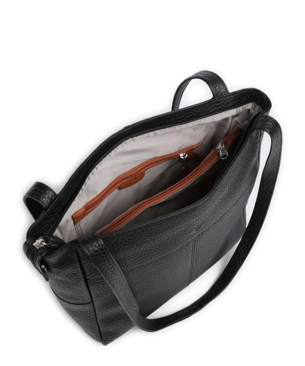 Hirsch Quila Schultertasche genarbtes Leder schwarz