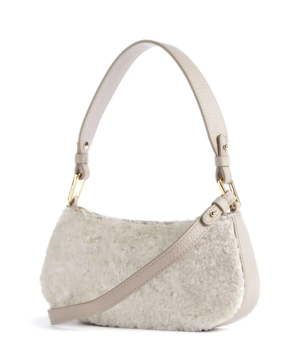 Merveille Astrakan Schultertasche genarbtes Rindsleder, Kunstfell natur