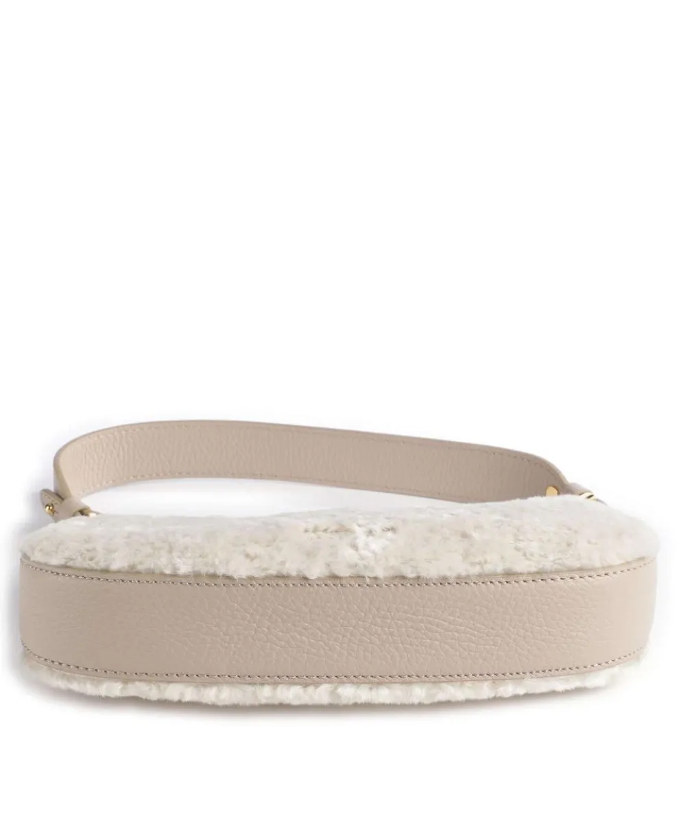 Merveille Astrakan Schultertasche genarbtes Rindsleder, Kunstfell natur