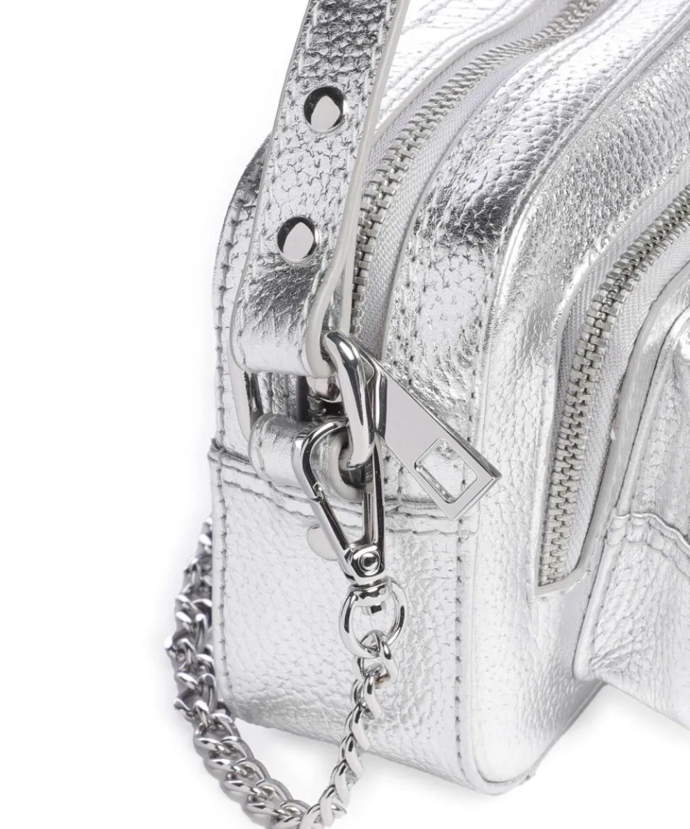 Metallic Helena Umhängetasche genarbtes Leder silber