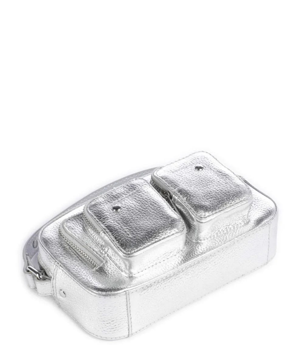Metallic Helena Umhängetasche genarbtes Leder silber
