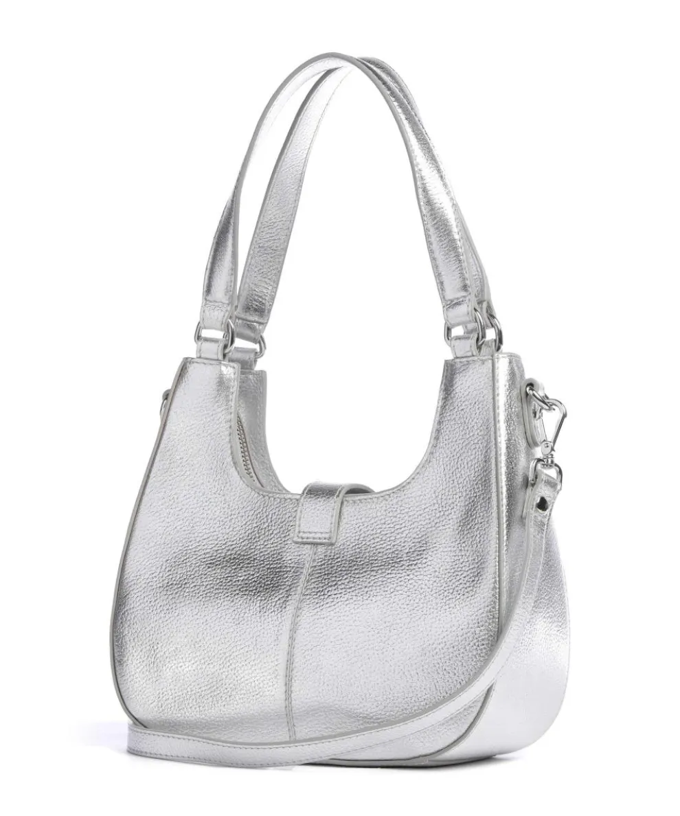 Metallic Small Alva Schultertasche genarbtes Leder silber