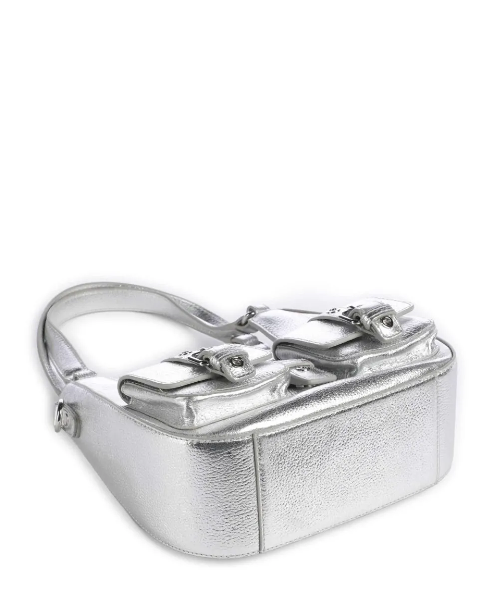Metallic Small Alva Schultertasche genarbtes Leder silber