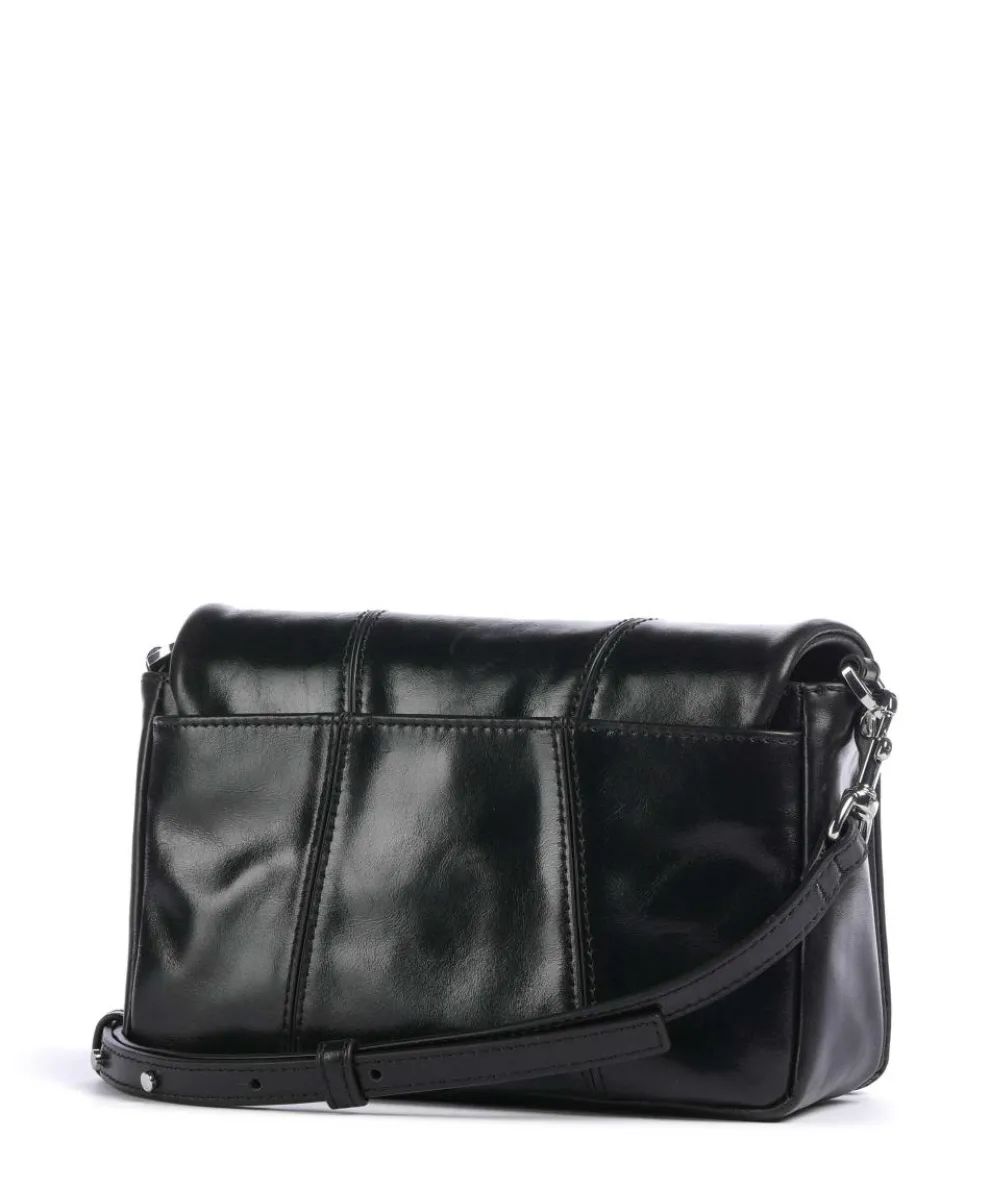 Mila Icon Crinkle Umhängetasche fein genarbtes Rindsleder schwarz