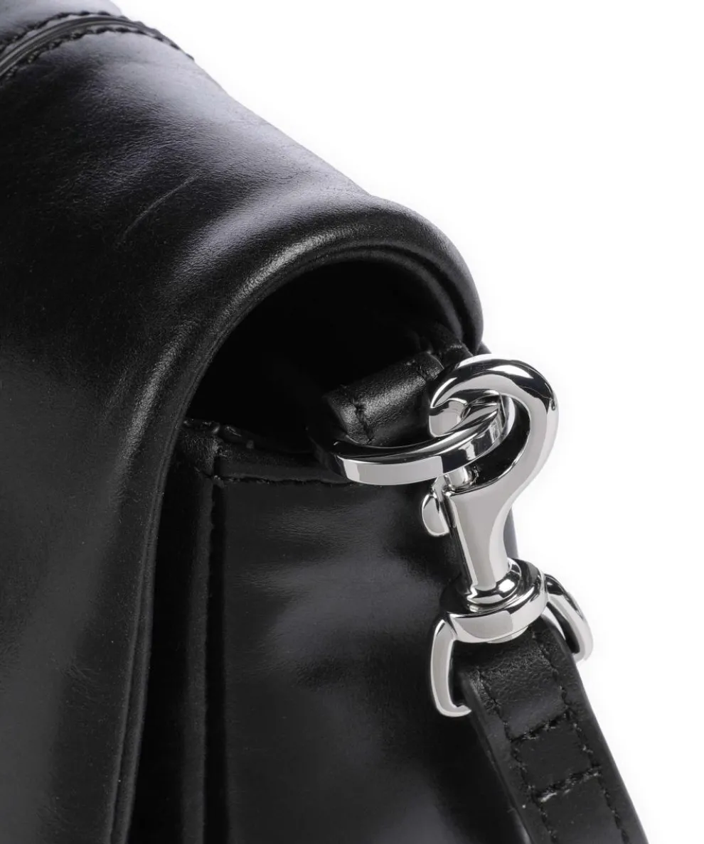 Mila Icon Crinkle Umhängetasche fein genarbtes Rindsleder schwarz