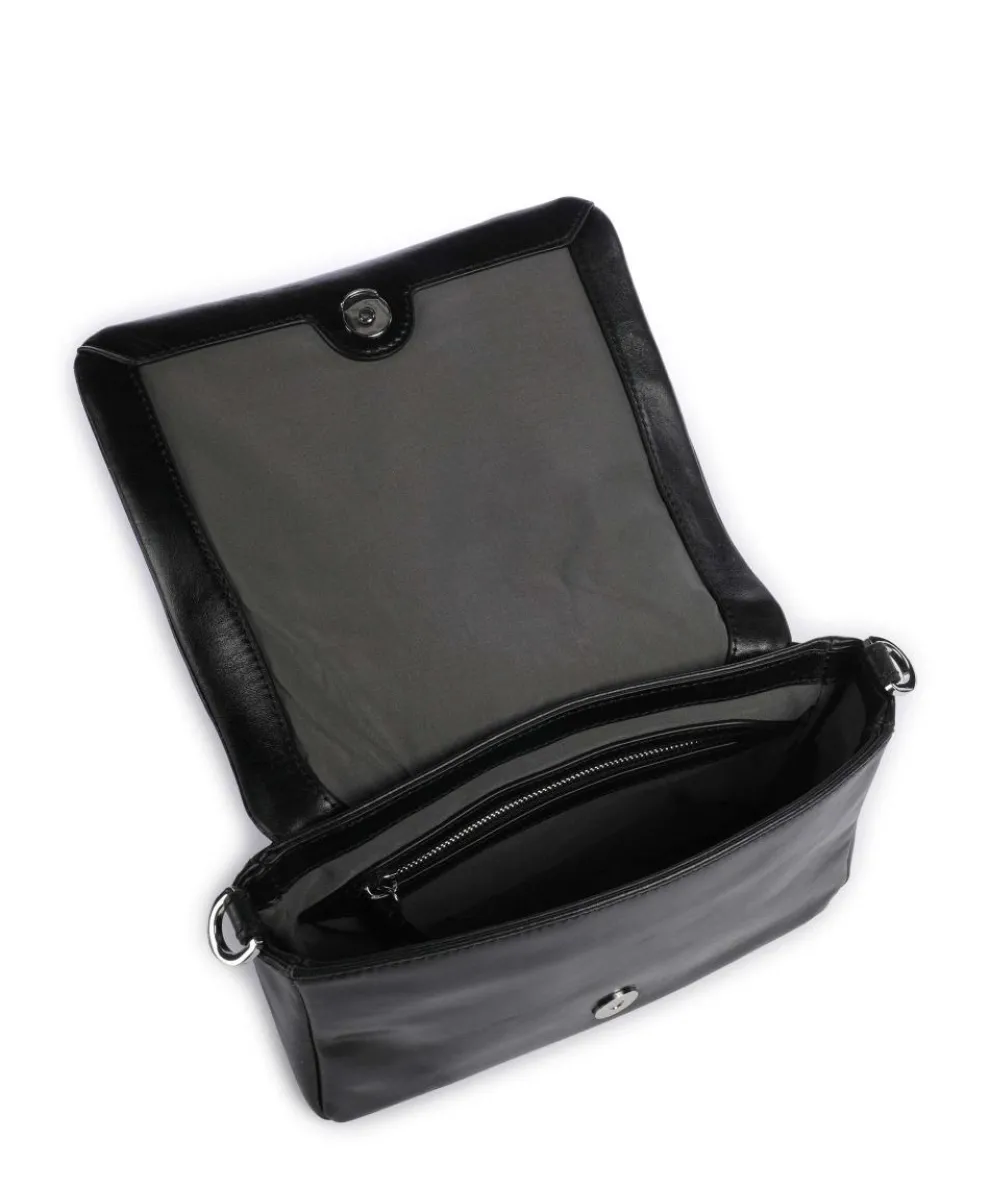 Mila Icon Crinkle Umhängetasche fein genarbtes Rindsleder schwarz