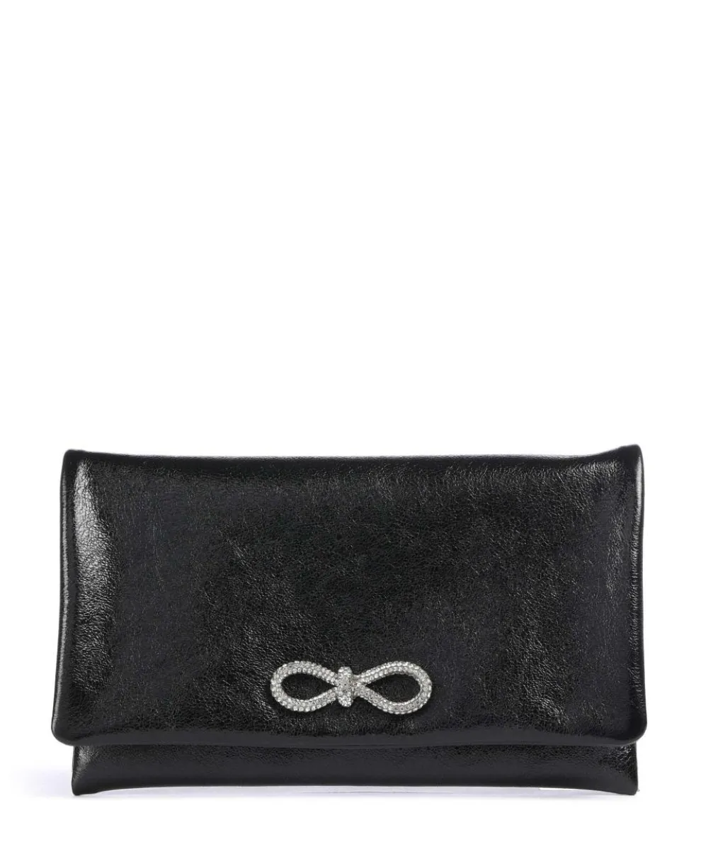 Mimosa Strass Clutch genarbtes Leder schwarz