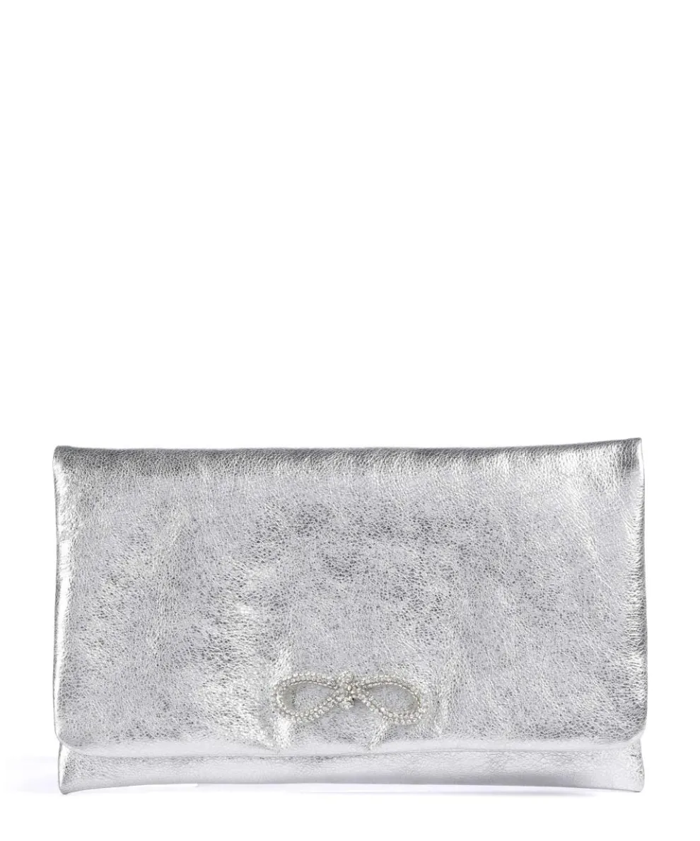Mimosa Strass Clutch genarbtes Leder silber