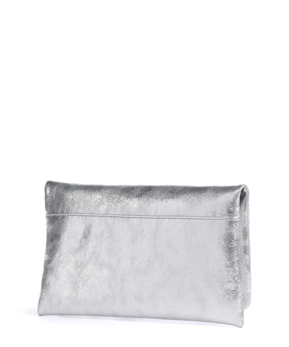 Mimosa Strass Clutch genarbtes Leder silber
