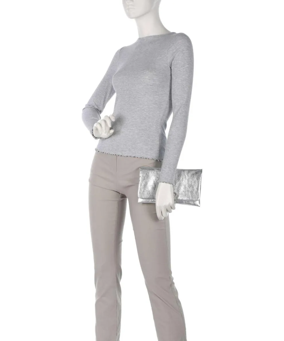 Mimosa Strass Clutch genarbtes Leder silber