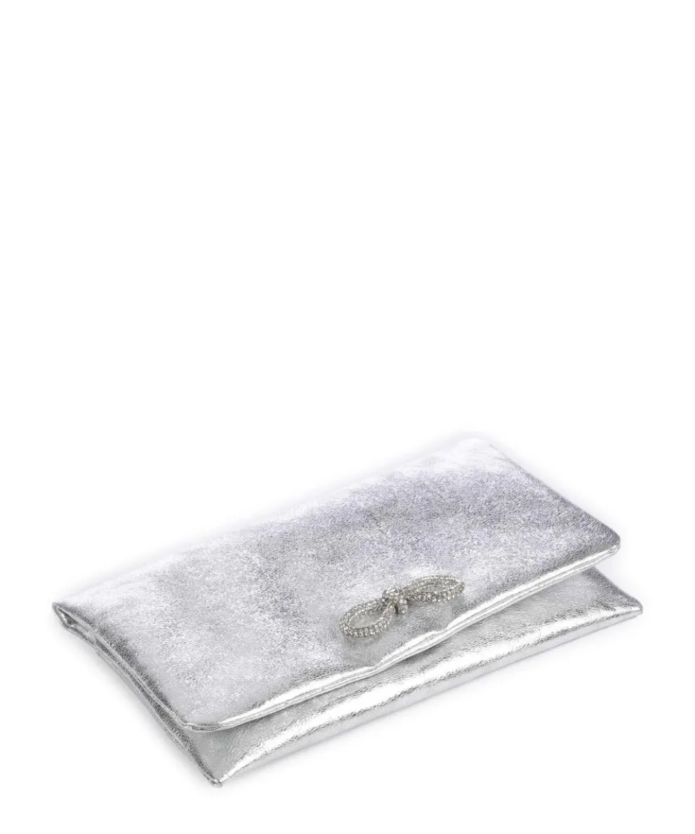 Mimosa Strass Clutch genarbtes Leder silber