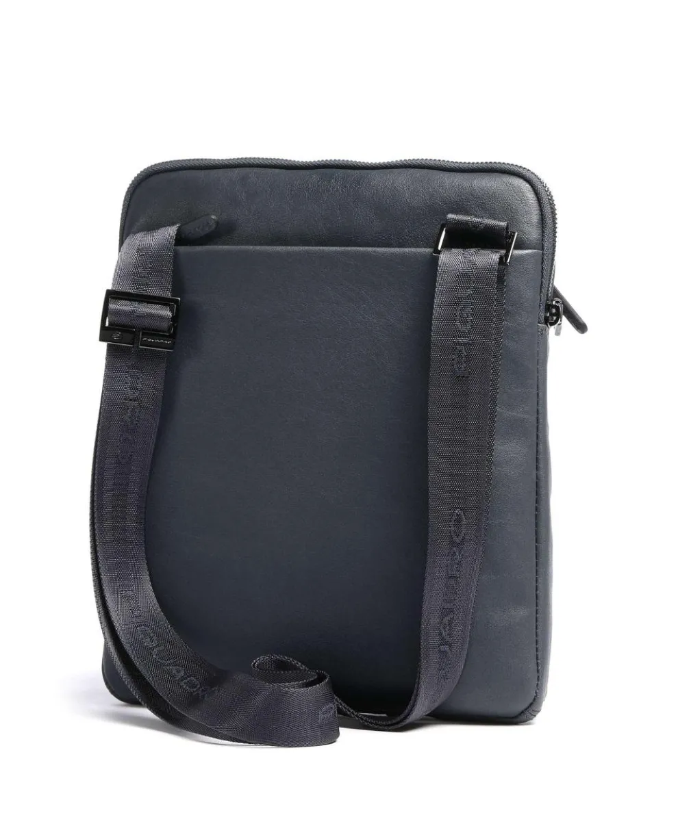 Black Square Umhängetasche genarbtes Leder blaugrau