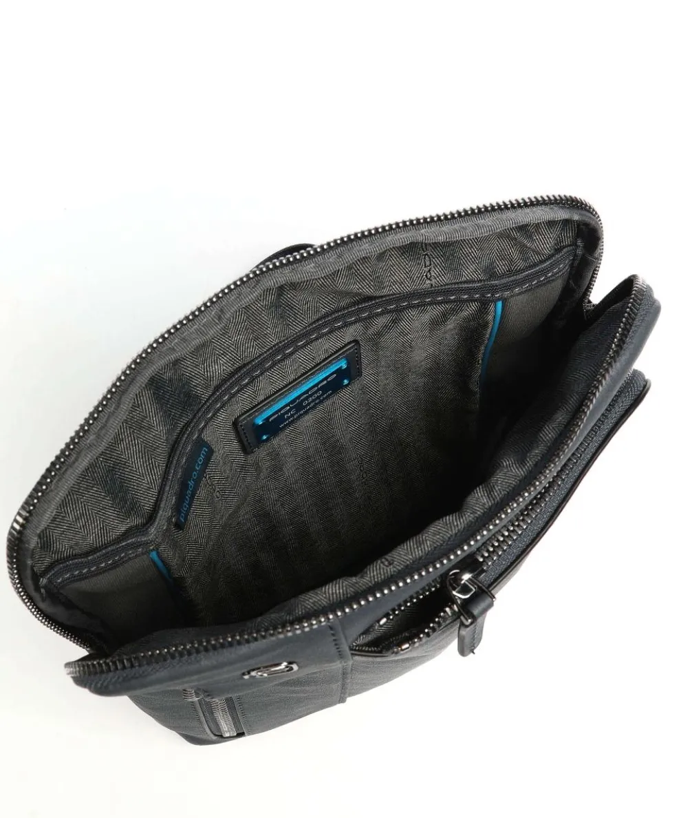 Black Square Umhängetasche genarbtes Leder blaugrau