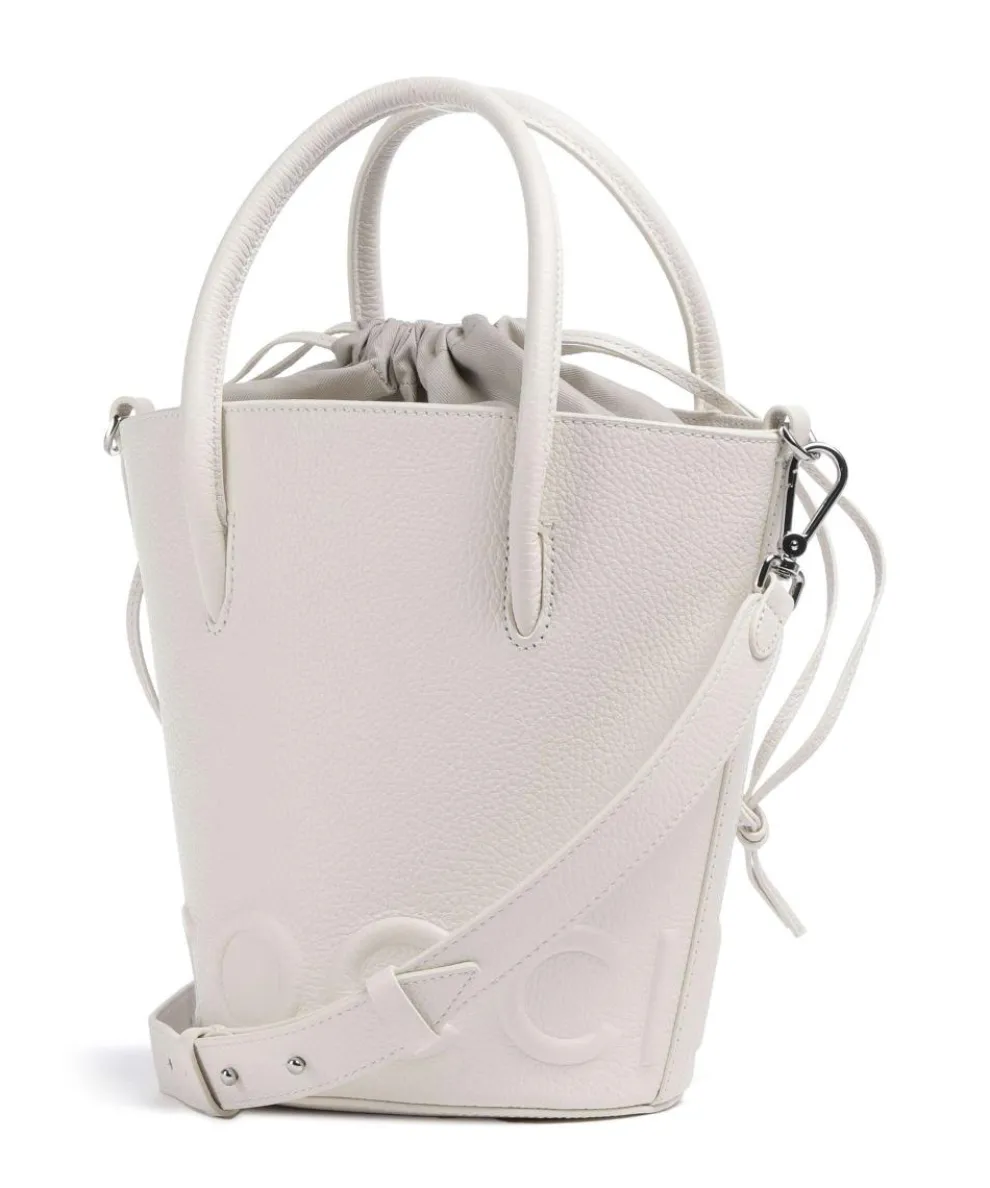 Myrtha Maxi Logo Bucket bag genarbtes Rindsleder weiß