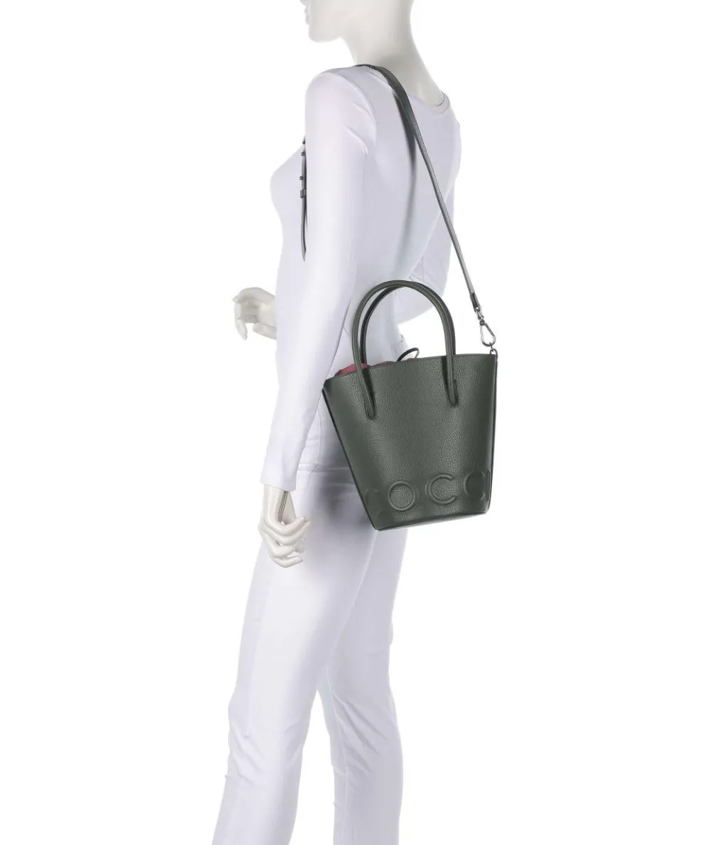 Myrtha Maxi Logo Bucket bag genarbtes Rindsleder graugrün