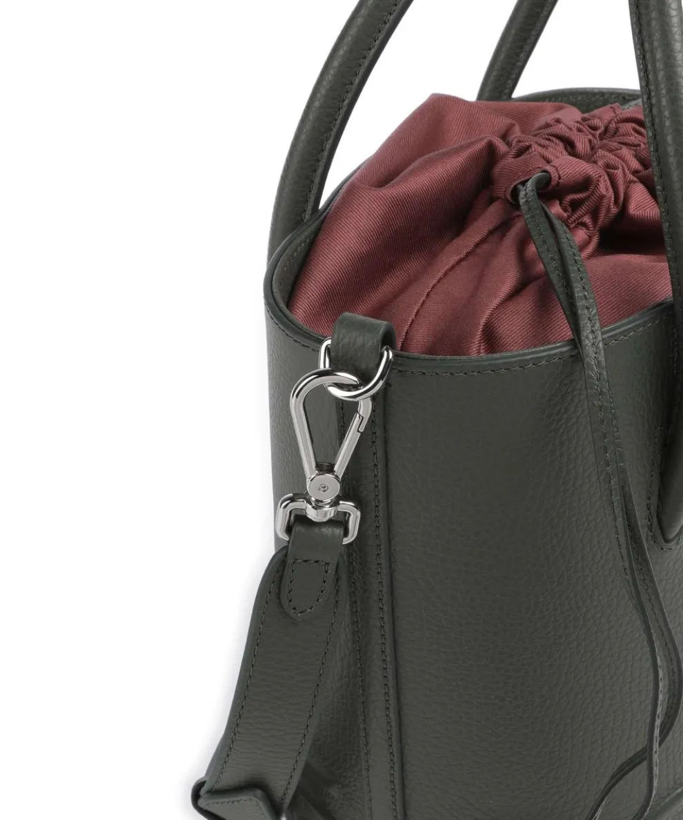 Myrtha Maxi Logo Bucket bag genarbtes Rindsleder graugrün