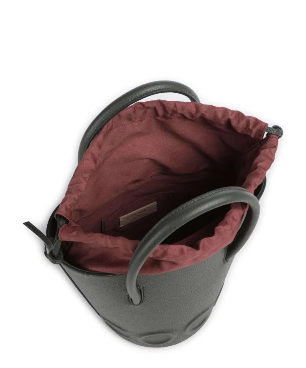 Myrtha Maxi Logo Bucket bag genarbtes Rindsleder graugrün