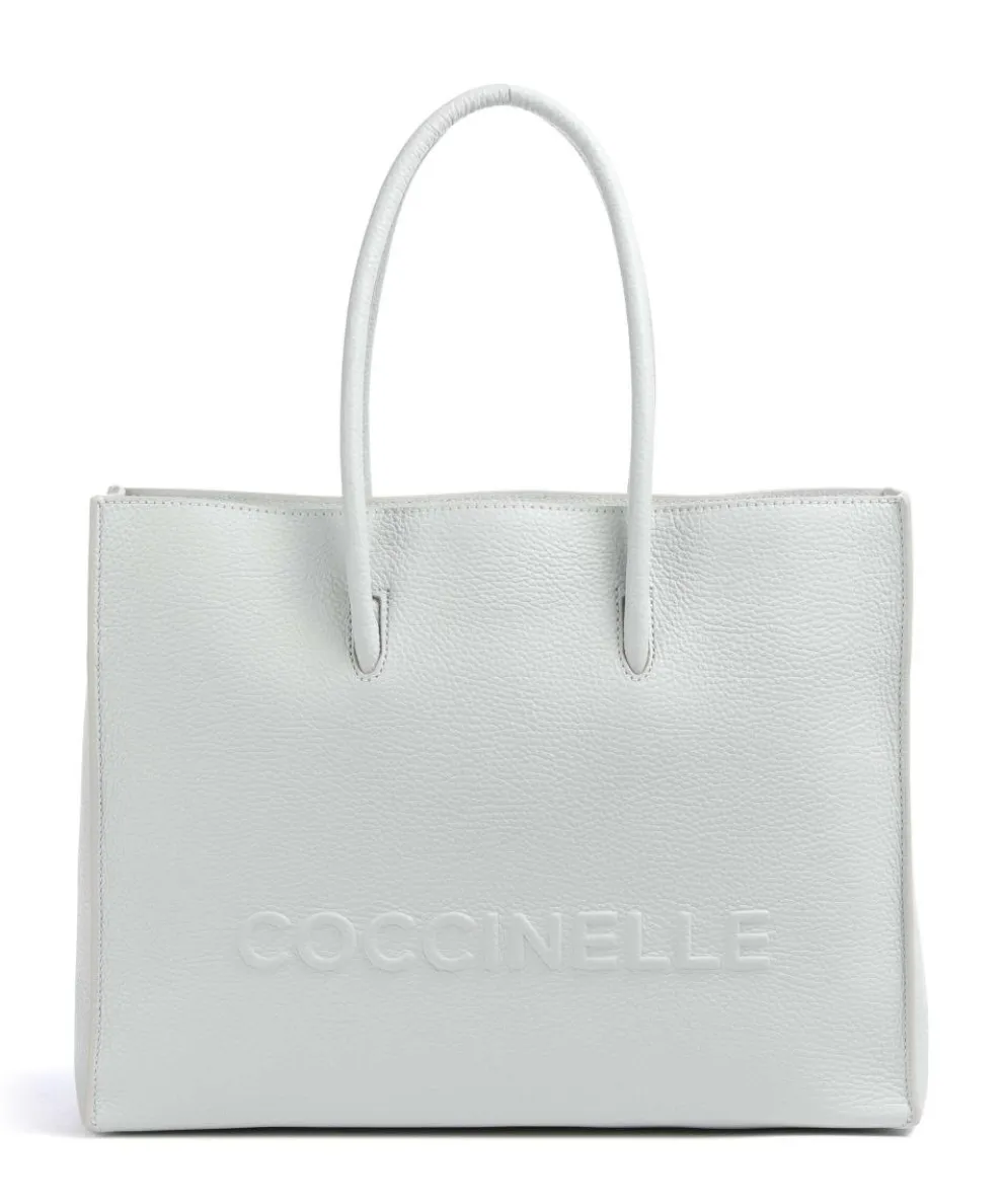 Myrtha Maxi Logo Shopper genarbtes Leder hellblau