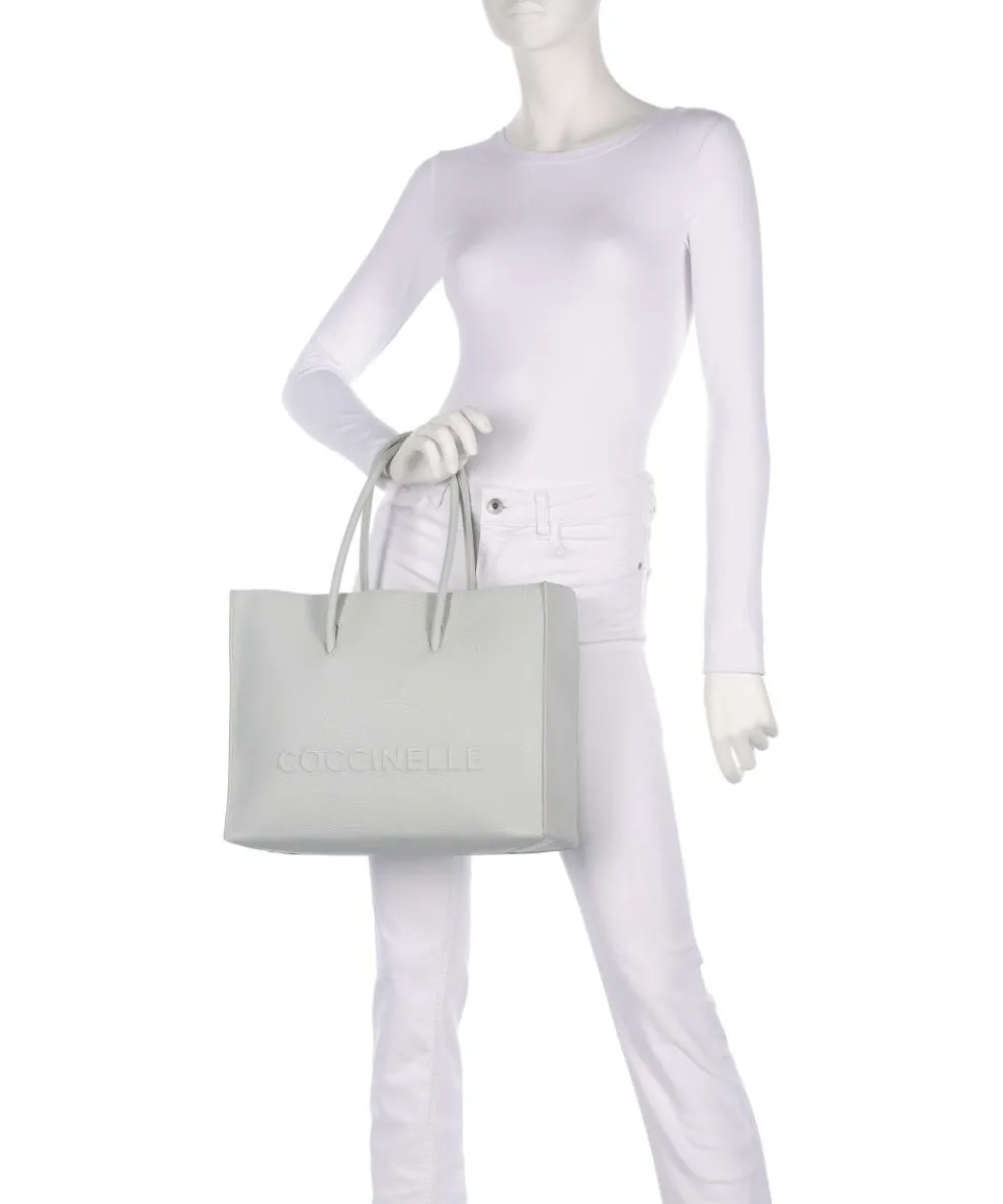 Myrtha Maxi Logo Shopper genarbtes Leder hellblau