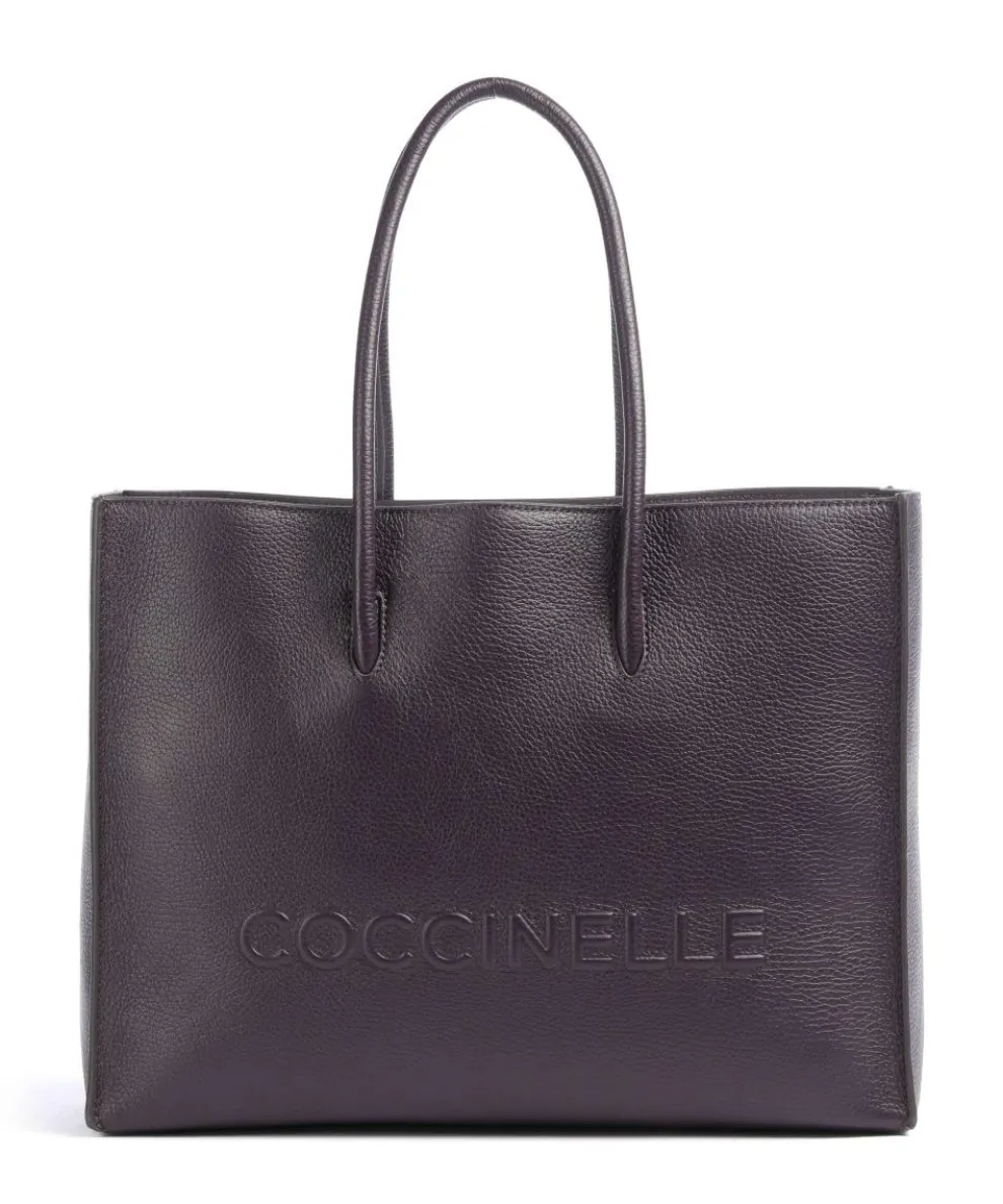 Myrtha Maxi Logo Shopper genarbtes Leder pflaume