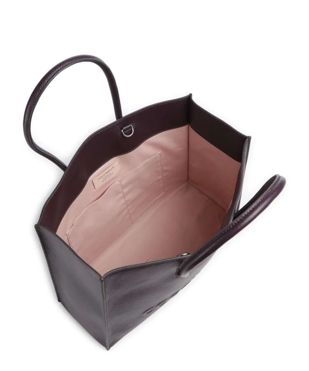 Myrtha Maxi Logo Shopper genarbtes Leder pflaume