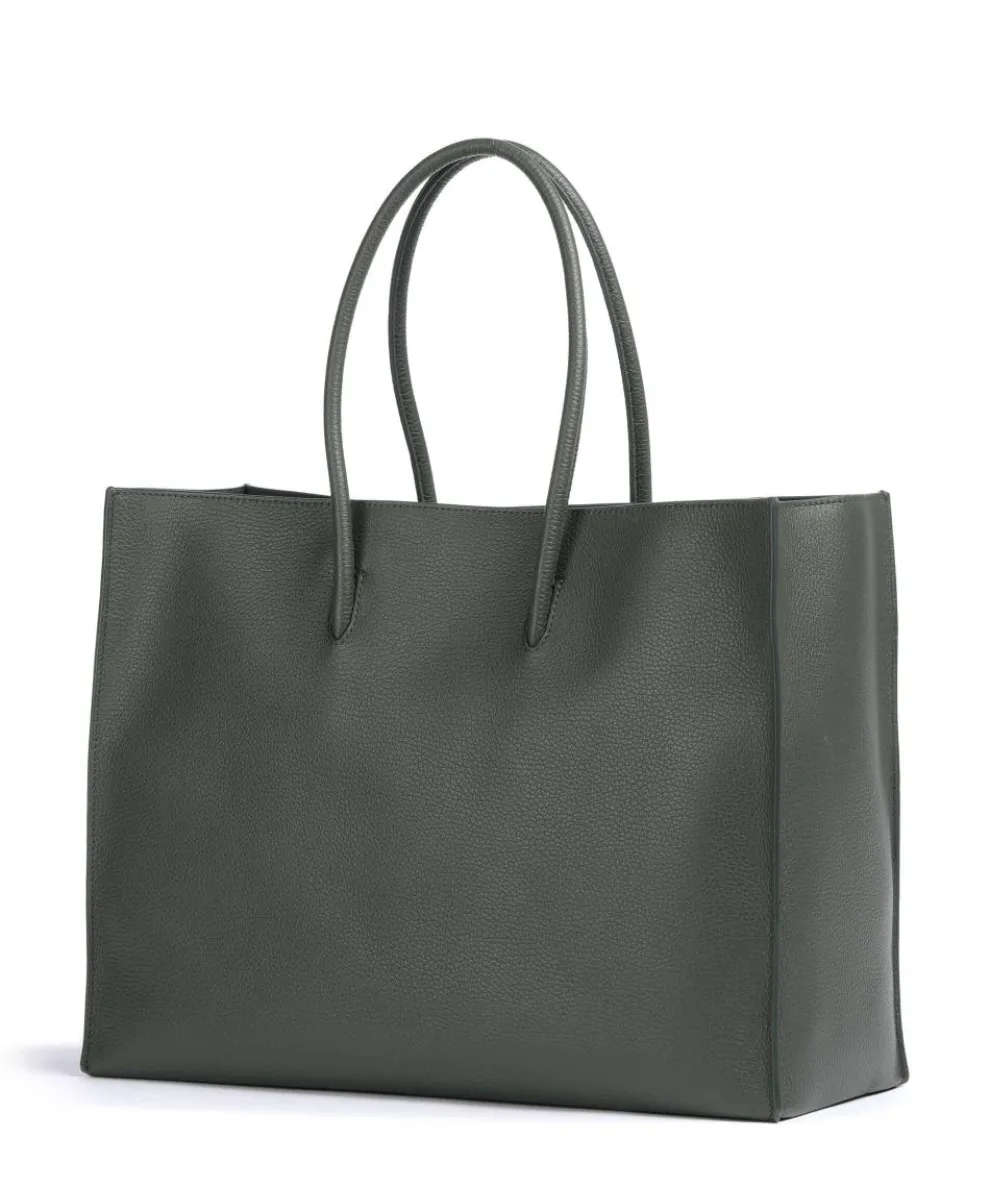 Myrtha Maxi Logo Shopper genarbtes Rindsleder graugrün