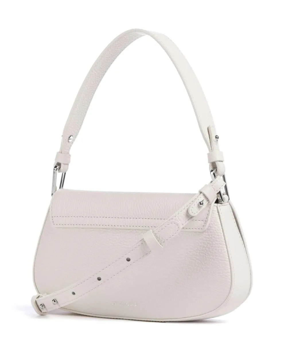 Myrtha Maxi Logo Schultertasche genarbtes Leder weiß