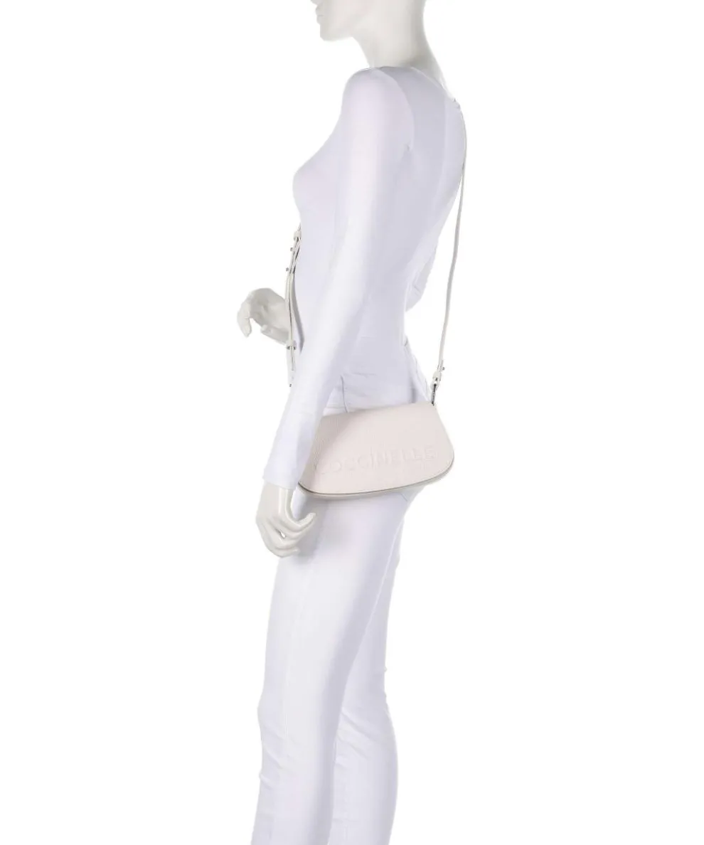 Myrtha Maxi Logo Schultertasche genarbtes Leder weiß