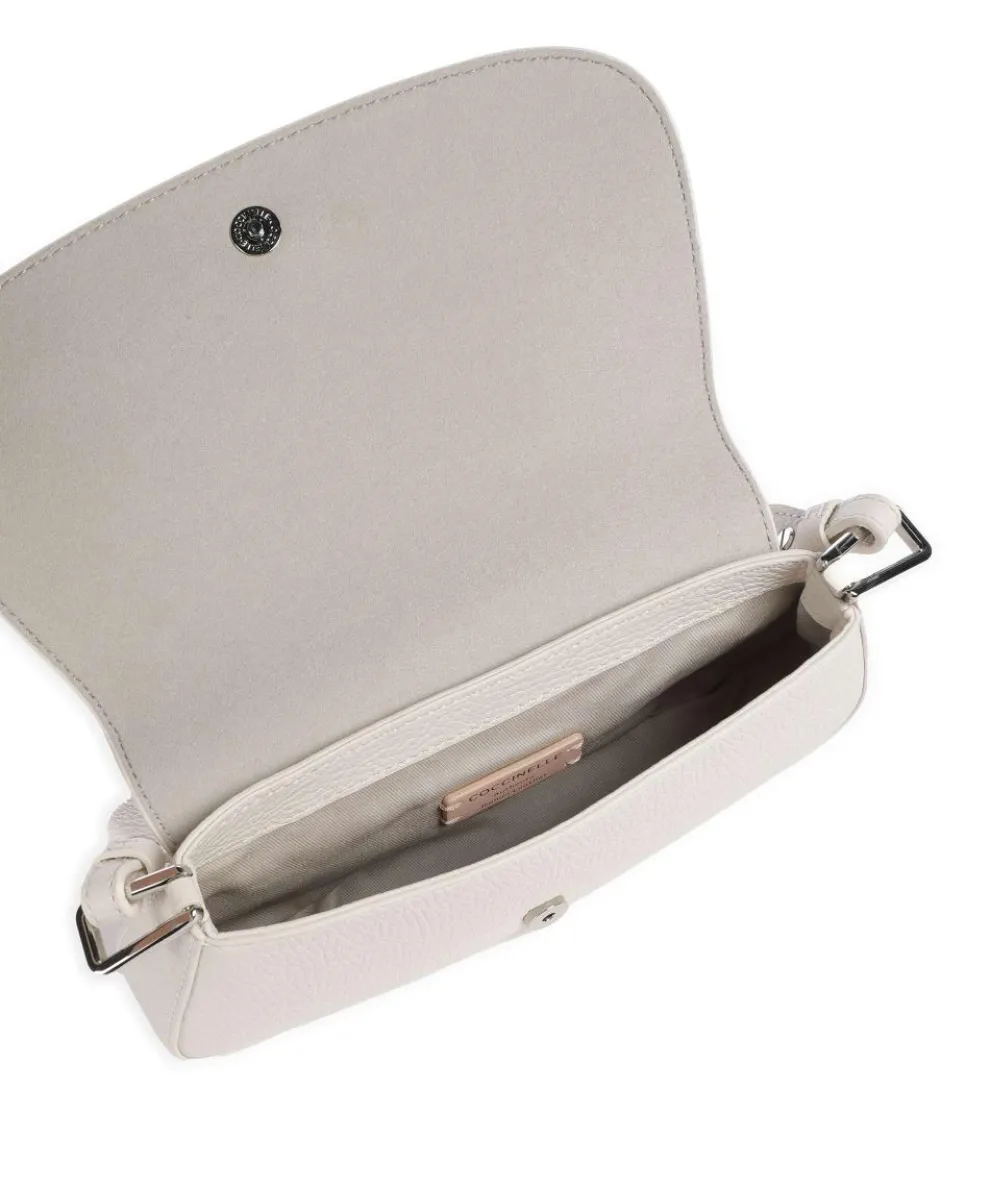 Myrtha Maxi Logo Schultertasche genarbtes Leder weiß