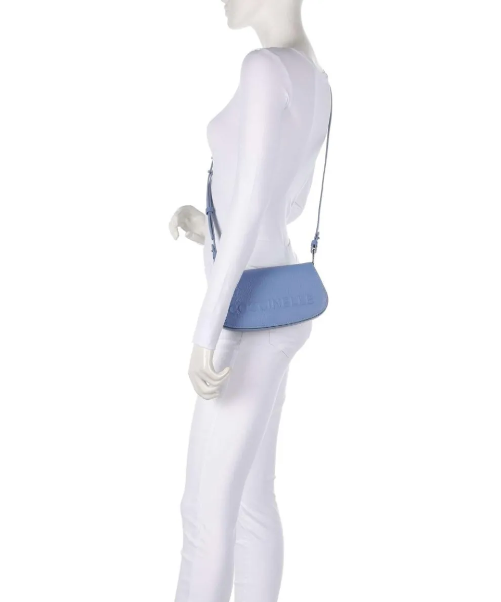 Myrtha Maxi Logo Schultertasche genarbtes Leder blau