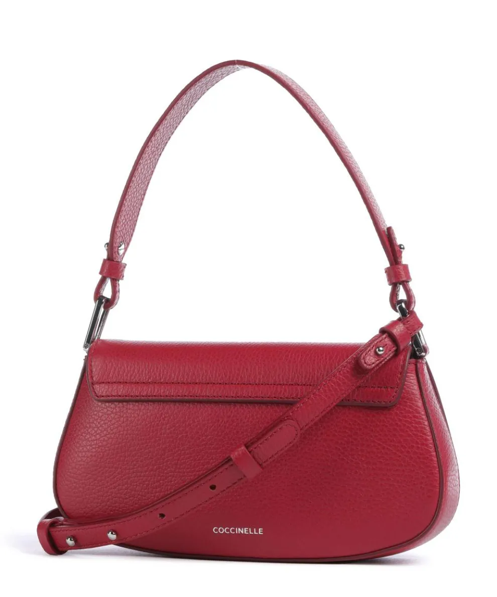 Myrtha Maxi Logo Schultertasche genarbtes Leder rot