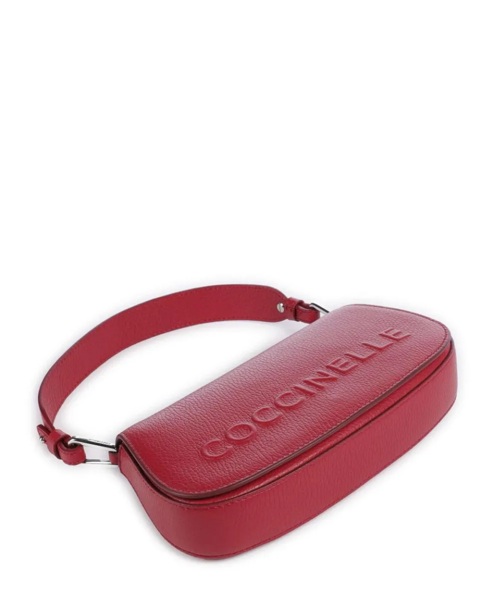 Myrtha Maxi Logo Schultertasche genarbtes Leder rot