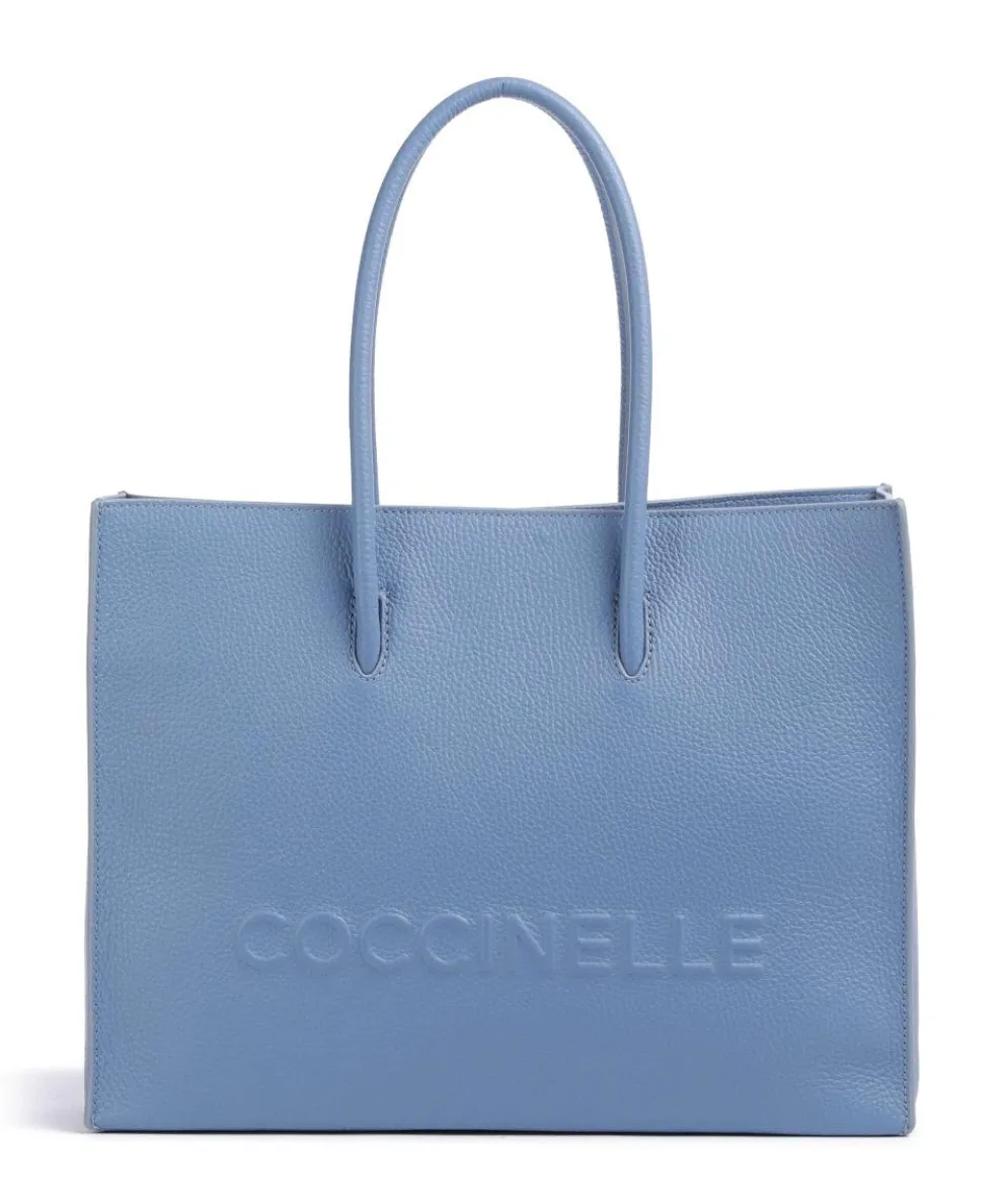 Myrtha Maxi Logo Shopper genarbtes Leder blau