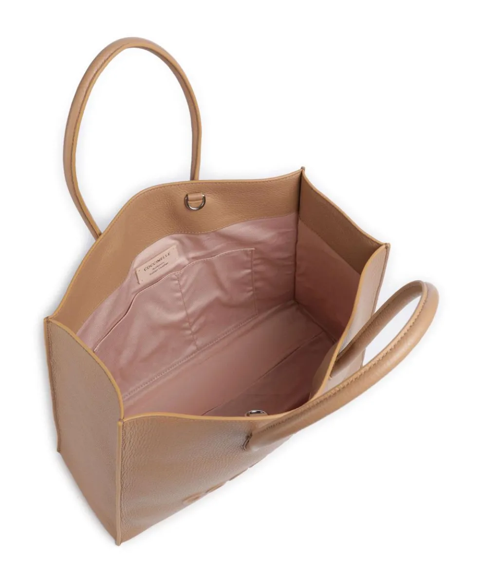 Myrtha Maxi Logo Shopper genarbtes Leder hellbraun