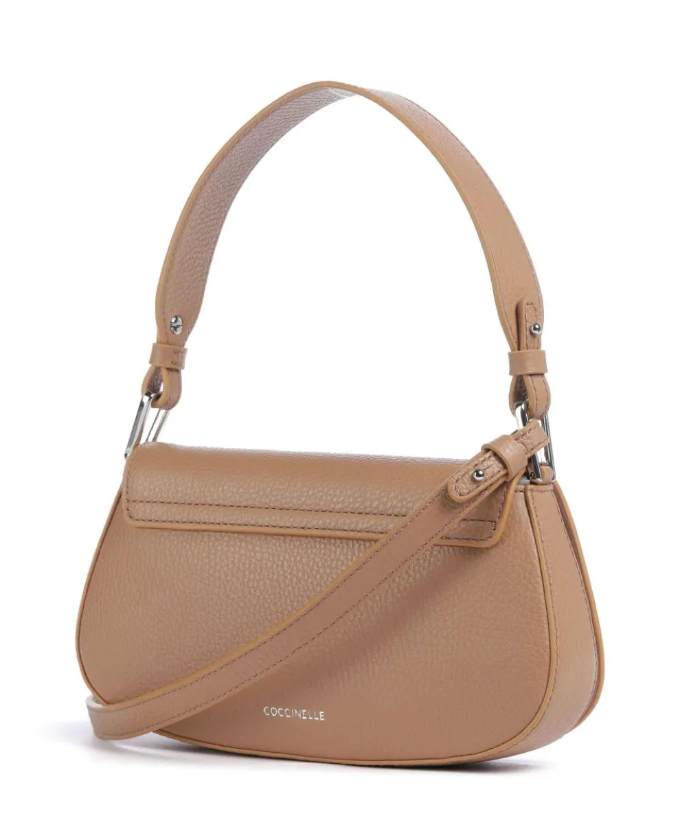 Myrtha Maxi Logo Schultertasche genarbtes Leder hellbraun