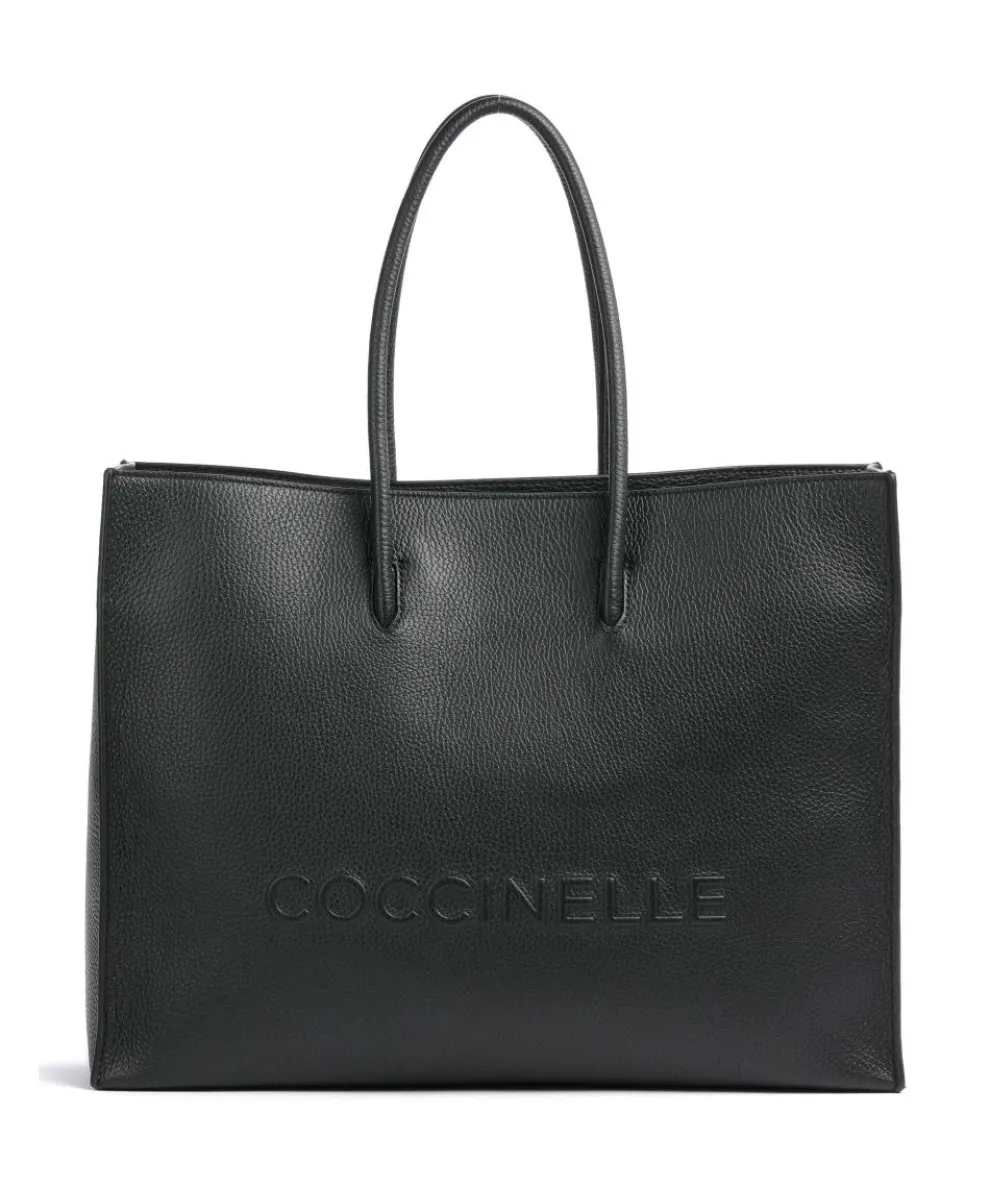 Myrtha Maxi Logo Shopper genarbtes Rindsleder schwarz