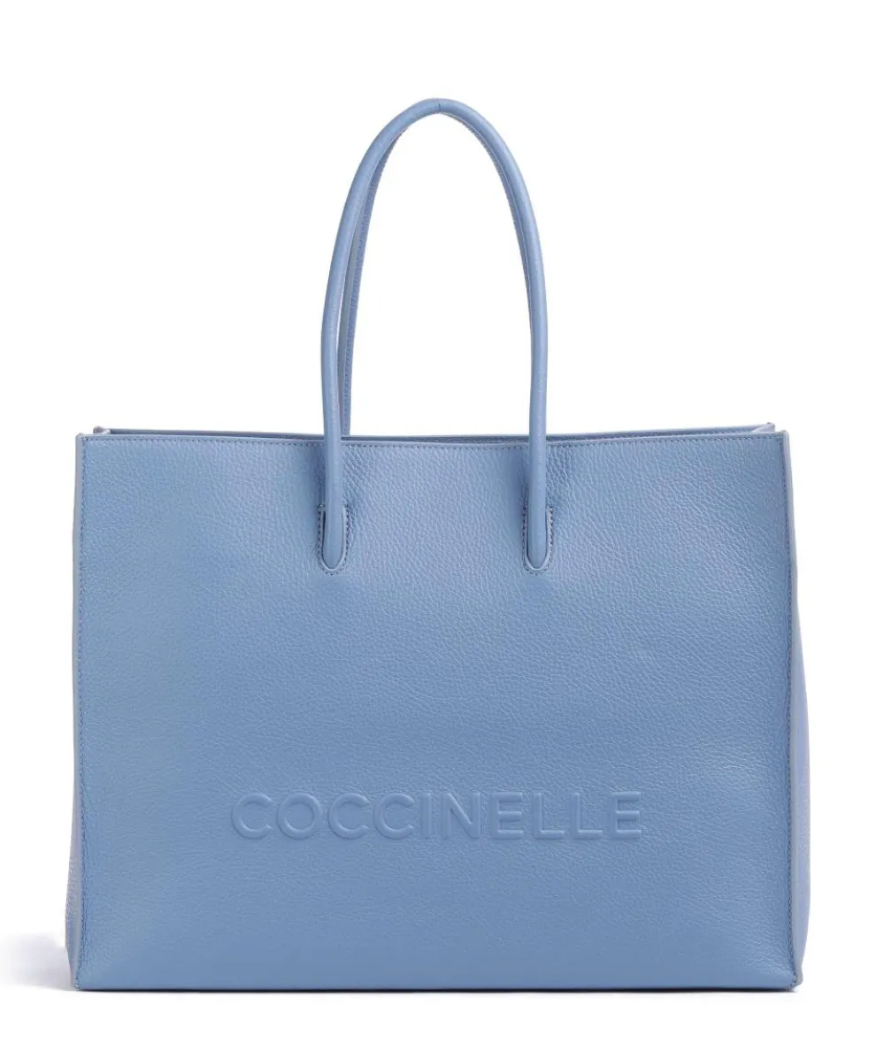 Myrtha Maxi Logo Shopper genarbtes Rindsleder blau