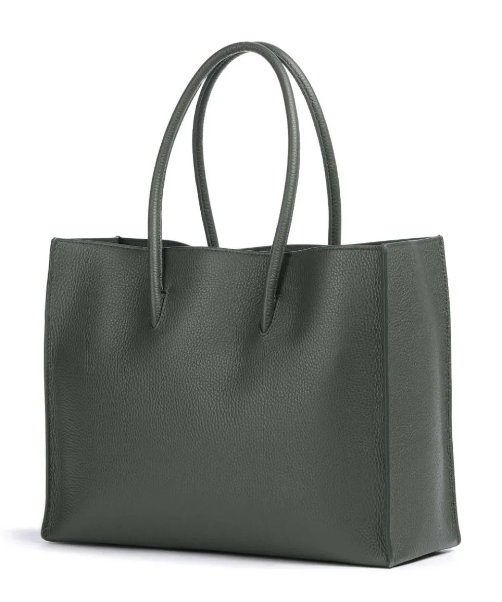 Myrtha Maxi Logo Shopper genarbtes Leder dunkelgrün