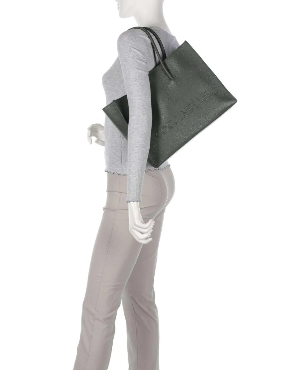 Myrtha Maxi Logo Shopper genarbtes Leder dunkelgrün