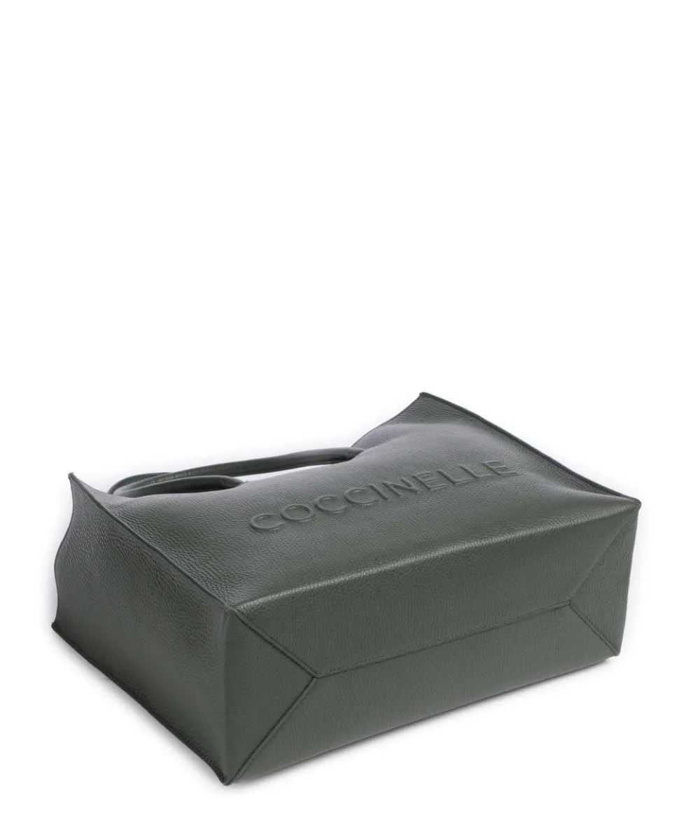 Myrtha Maxi Logo Shopper genarbtes Leder dunkelgrün