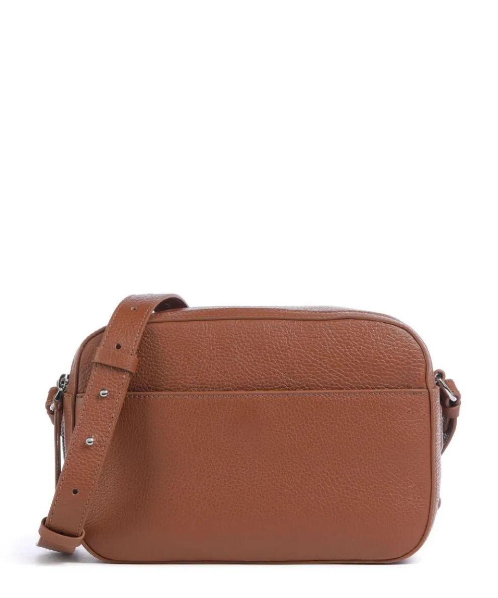 Myrtha Maxi Logo Umhängetasche genarbtes Rindsleder braun